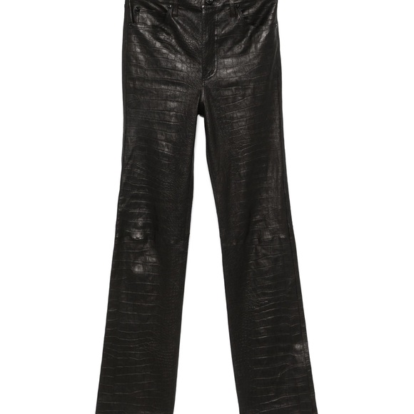 Frame Denim Pants - Frame Denim Black Croc-Embossed Flare Pants